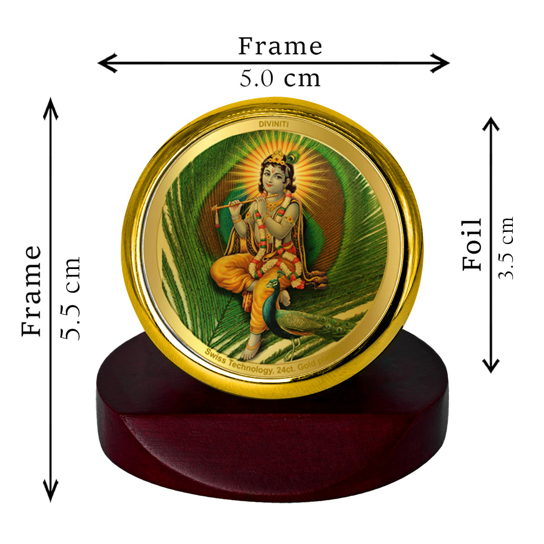 Diviniti 24K Gold Plated Lord Krishna Frame For Car Dashboard, Home Decor, Table, Puja Room & Festival Gift (5.5 x 5.0 CM)