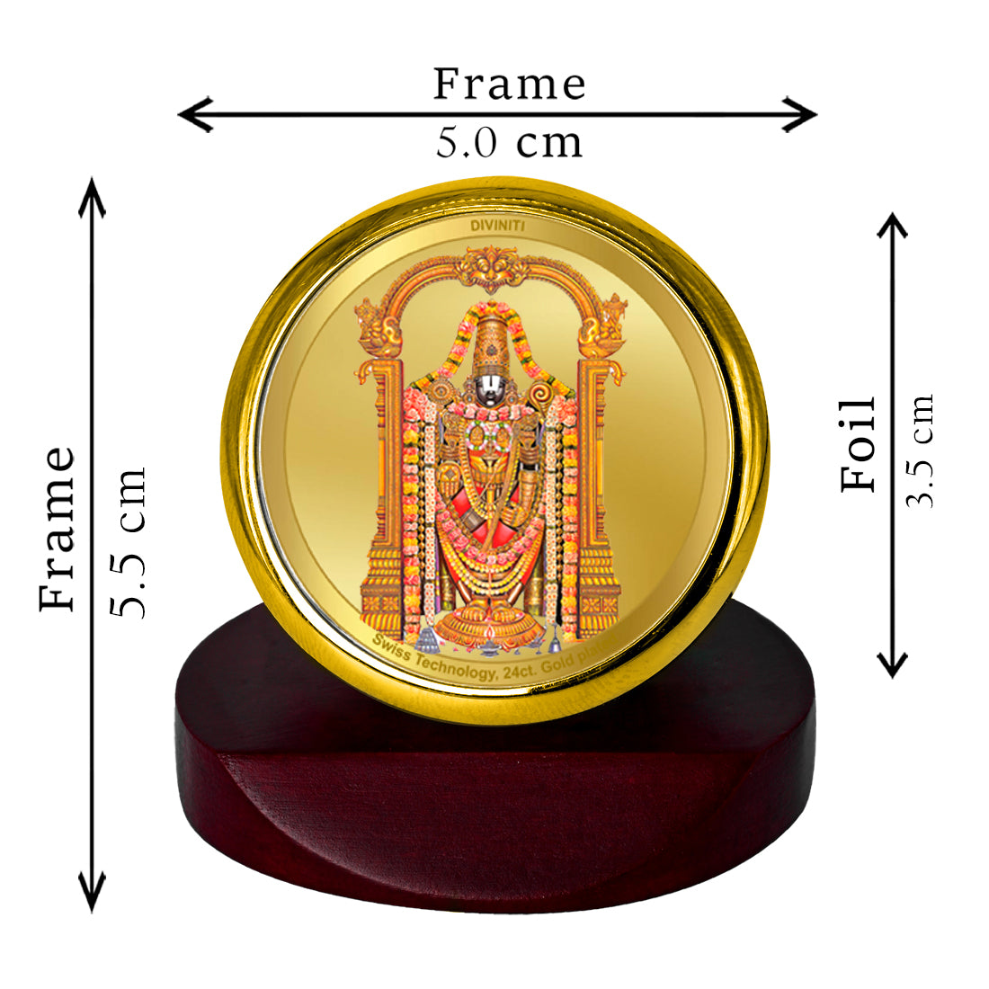 Diviniti 24K Gold Plated Tirupati Bala Ji Frame For Car Dashboard, Home Decor, Table, Puja (5.5 x 5.0 CM)