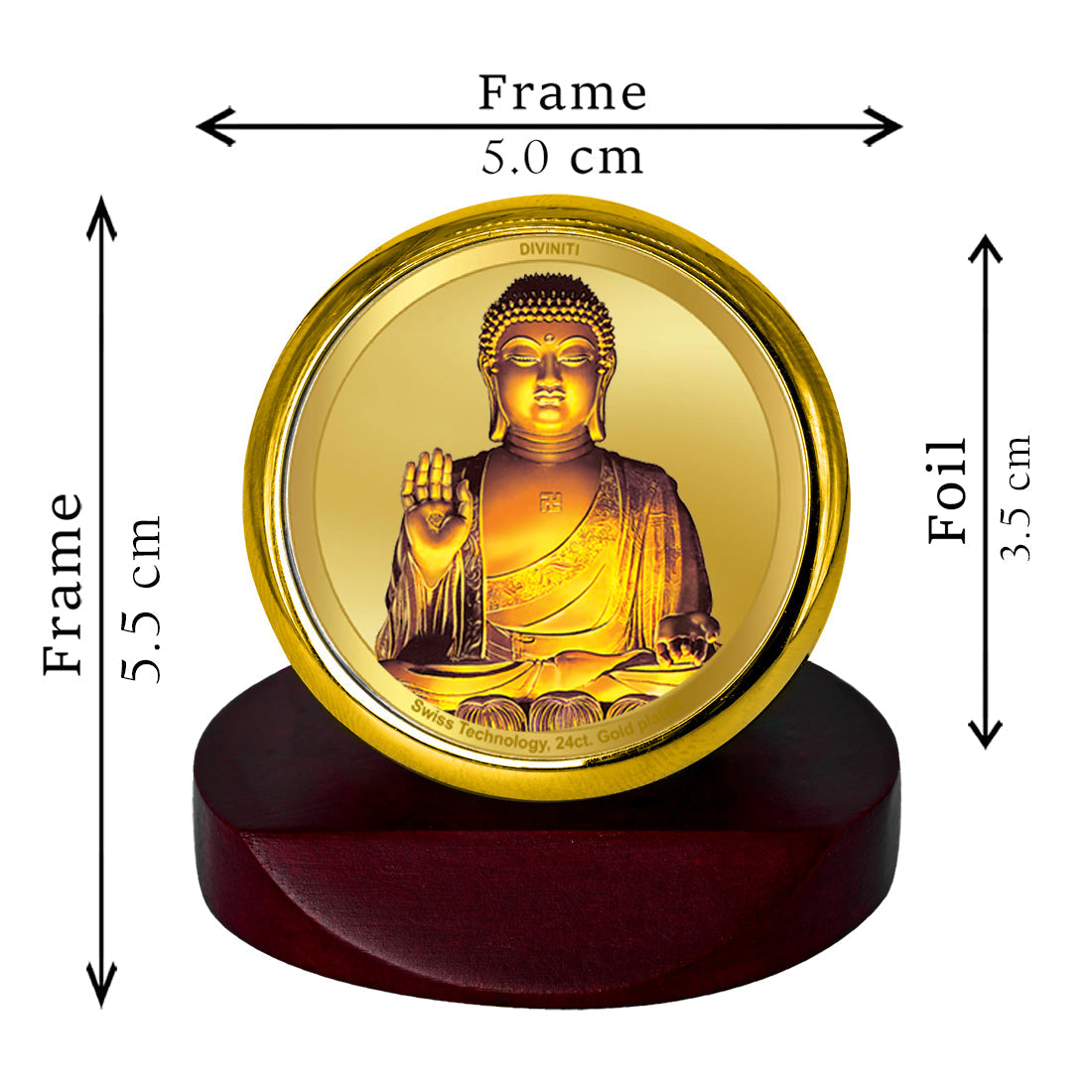 Diviniti 24K Gold Plated Buddha Frame For Car Dashboard Showpiece, Home Decor & Table Top (5.5 x 5.0 CM)