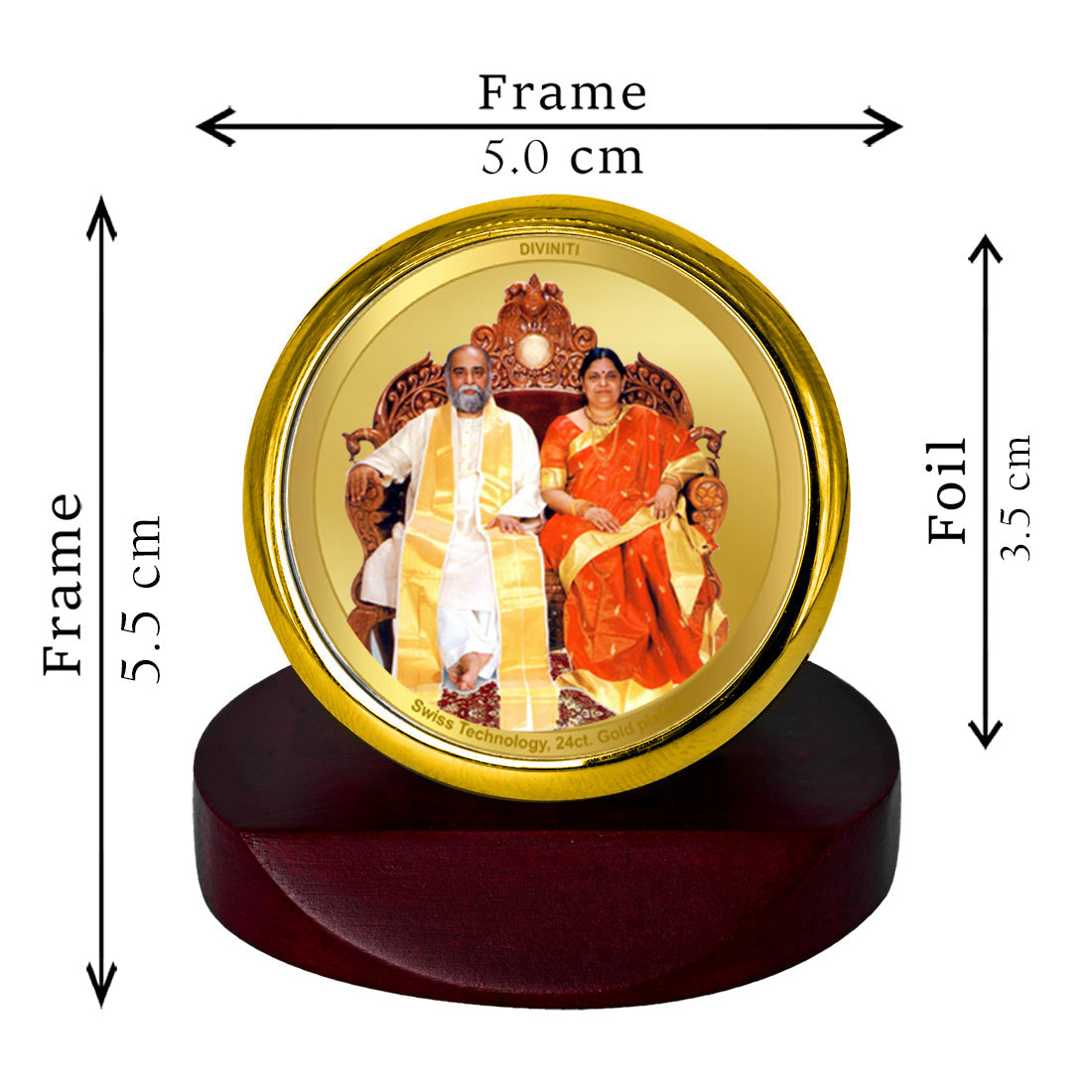 Diviniti 24K Gold Plated Amma Bhagavan Frame For Car Dashboard, Table Top, Prayer & Gift (5.5 x 5.0 CM)