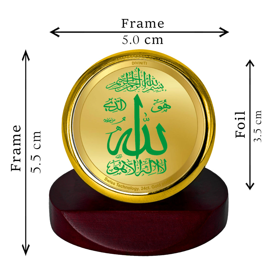 Diviniti 24K Gold Plated Allah Frame For Car Dashboard, Home Decor, Gift (5.5 x 5.0 CM)