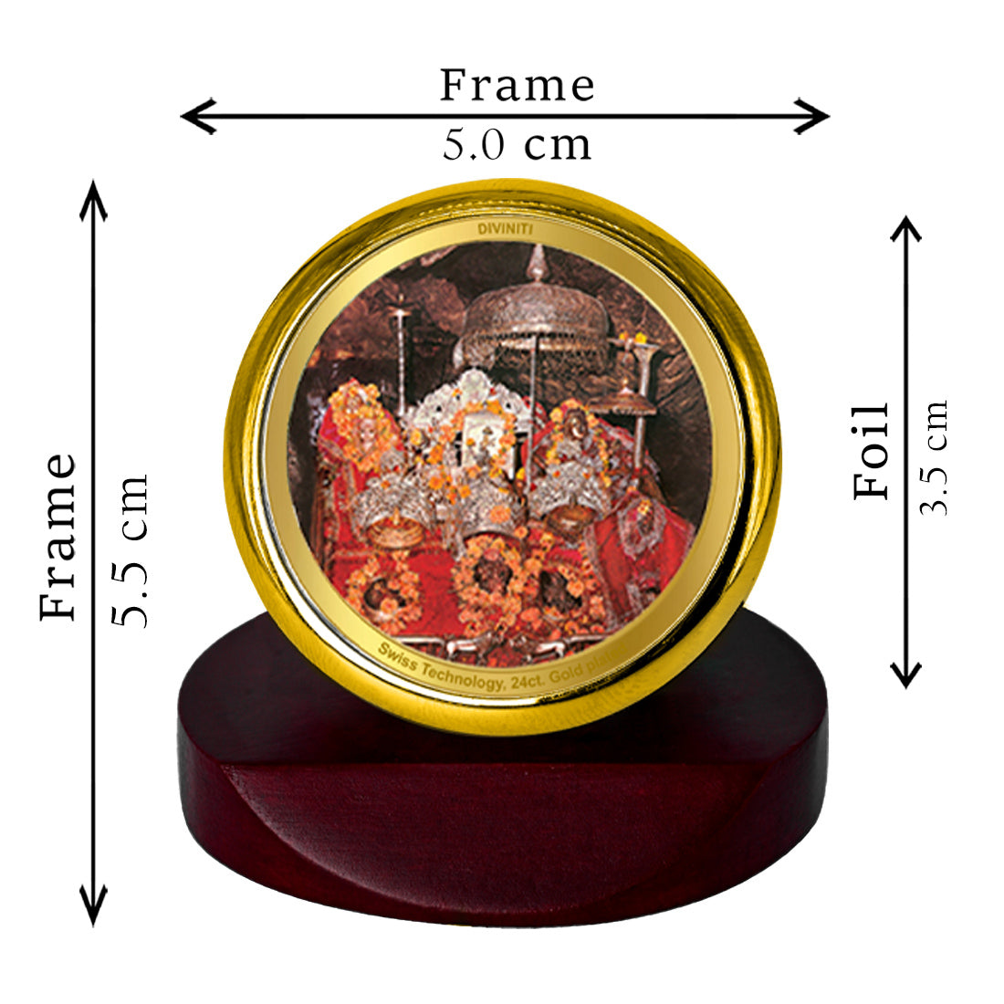 Diviniti 24K Gold Plated Mata Ka Darbar Frame For Car Dashboard, Home Decor, Table Top, Puja & Gift (5.5 x 5.0 CM)