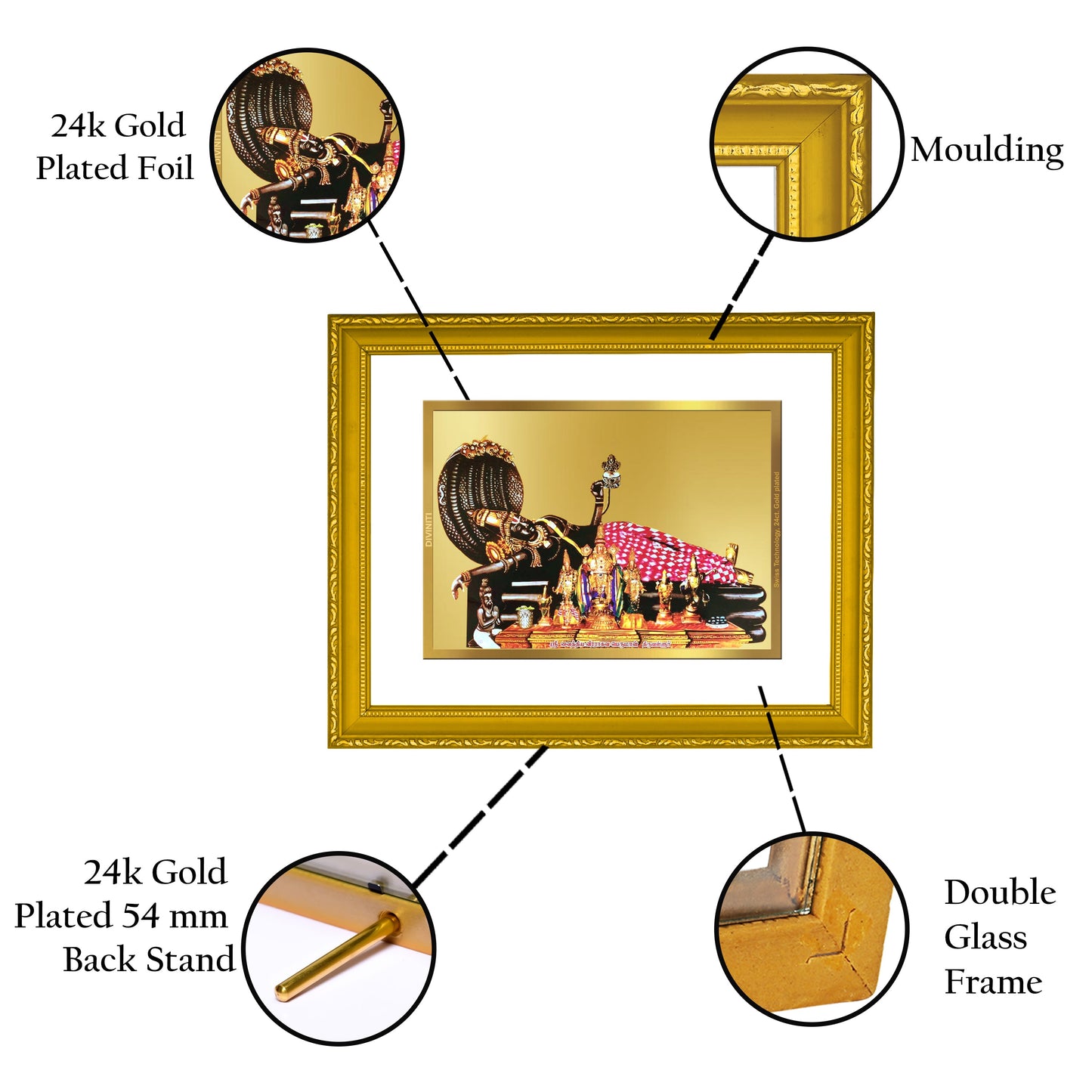 Diviniti 24K Gold Plated Vishnu Ji Photo Frame For Home Decor, Table, Wall Decor, Puja (20.8 x 16.7 CM)