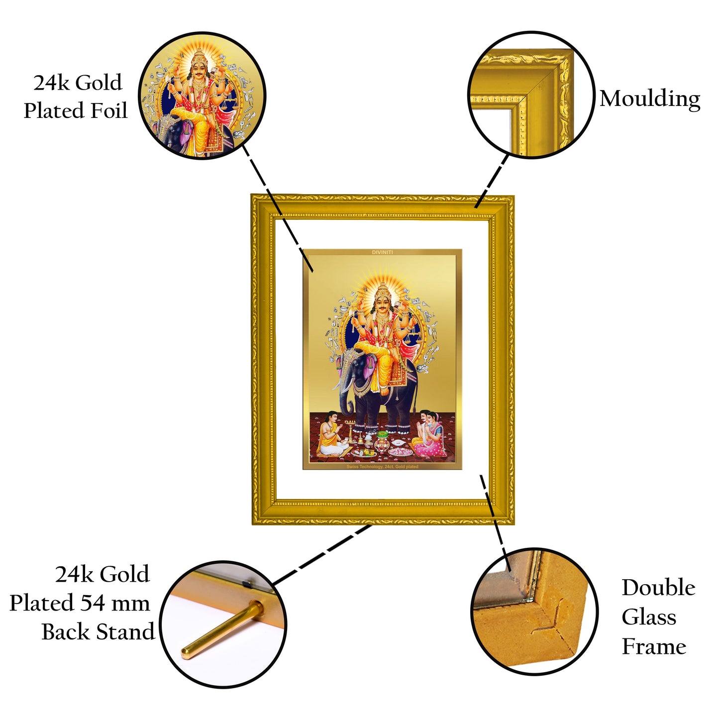 Diviniti 24K Gold Plated Vishwakarma Ji Photo Frame For Home Decor, Wall Decor, Table, Gift (20.8 x 16.7 CM)