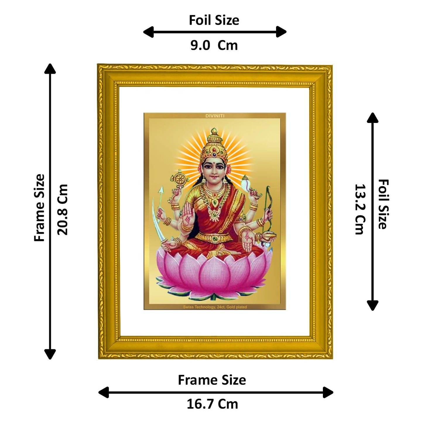 Diviniti 24K Gold Plated Veer Laxmi Photo Frame For Home Decor, Wall Hanging, Table, Worship (20.8 x 16.7 CM)