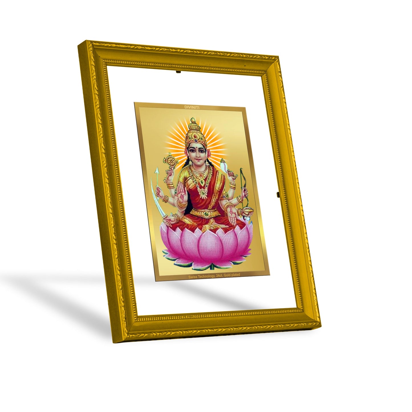 Diviniti 24K Gold Plated Veer Laxmi Photo Frame For Home Decor, Wall Hanging, Table, Worship (20.8 x 16.7 CM)