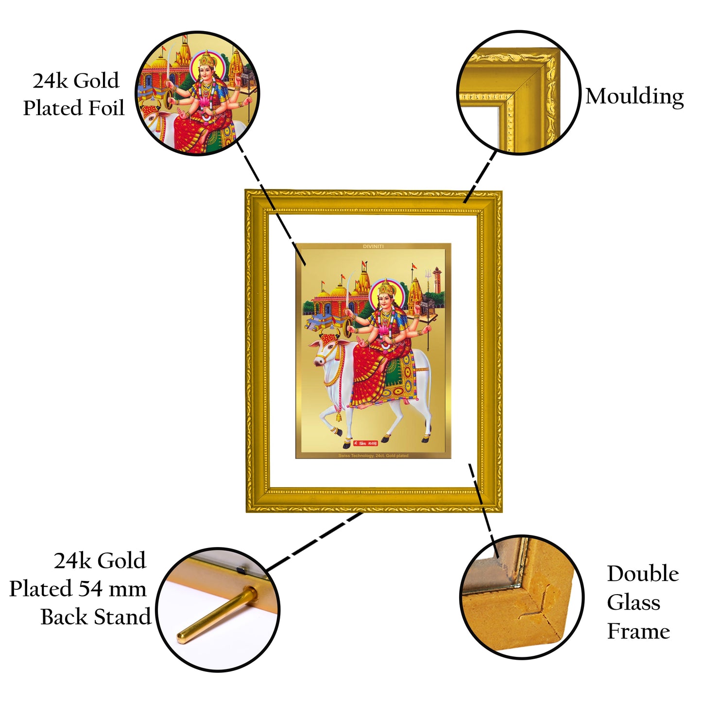 Diviniti 24K Gold Plated Umiya Mata Photo Frame For Home Decor, Wall Hanging, Table Decor (20.8 x 16.7 CM)