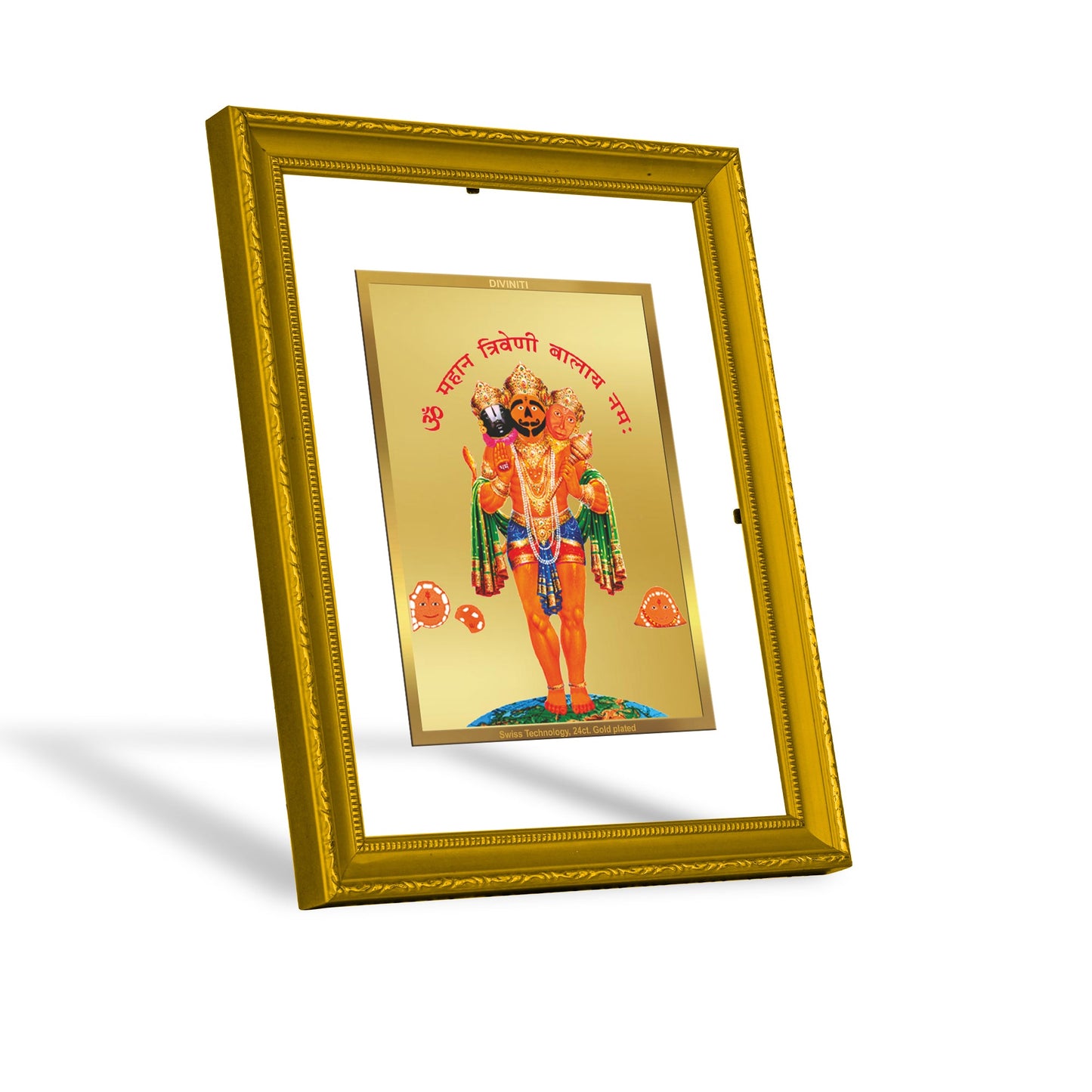 Diviniti 24K Gold Plated Triveni Balaji Photo Frame For Home Decor, Wall Decor, Table Top (20.8 x 16.7 CM)