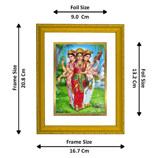 Diviniti 24K Gold Plated Teen Devi Photo Frame For Home Decor, Table Top, Wall Hanging, Gift (20.8 x 16.7 CM)