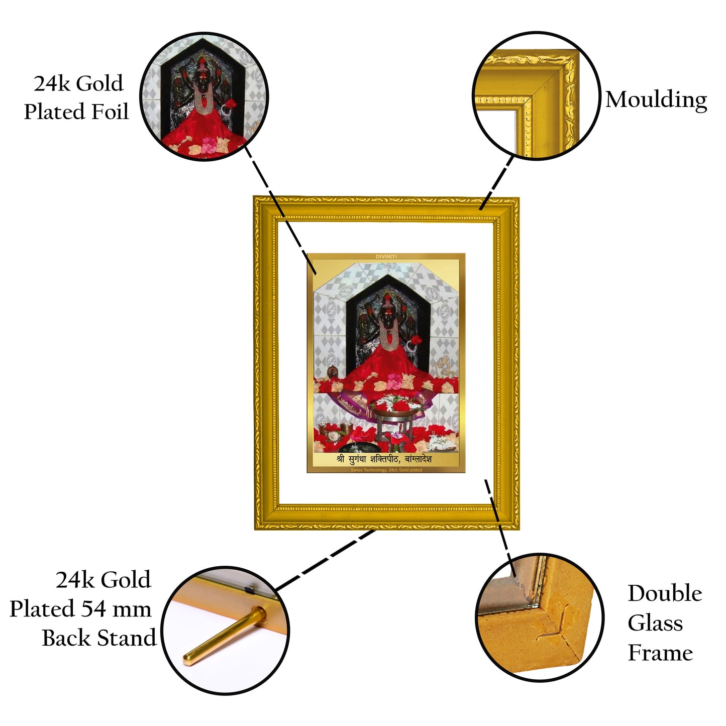 Diviniti 24K Gold Plated Sugandha Shaktipeeth Photo Frame For Home Decor, Table, Wall Decor, Gift (20.8 x 16.7 CM)