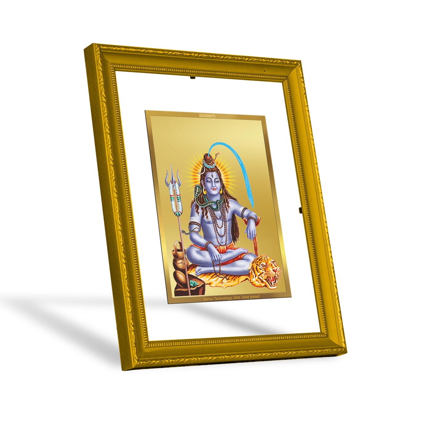 Diviniti 24K Gold Plated Lord Shiva Photo Frame For Home Decor, Wall Decor, Puja Room, Gift (20.8 x 16.7 CM)