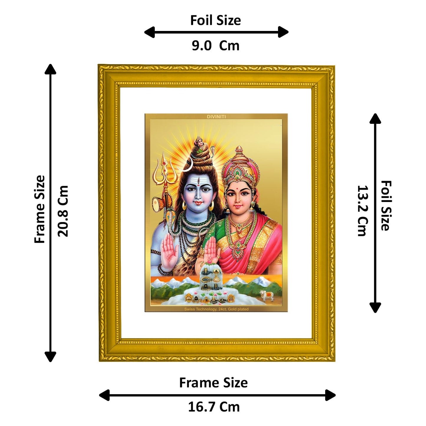 Diviniti 24K Gold Plated Shiva Parvati Photo Frame For Home Decor, Wall Hanging, Table, Puja, Gift (20.8 x 16.7 CM)