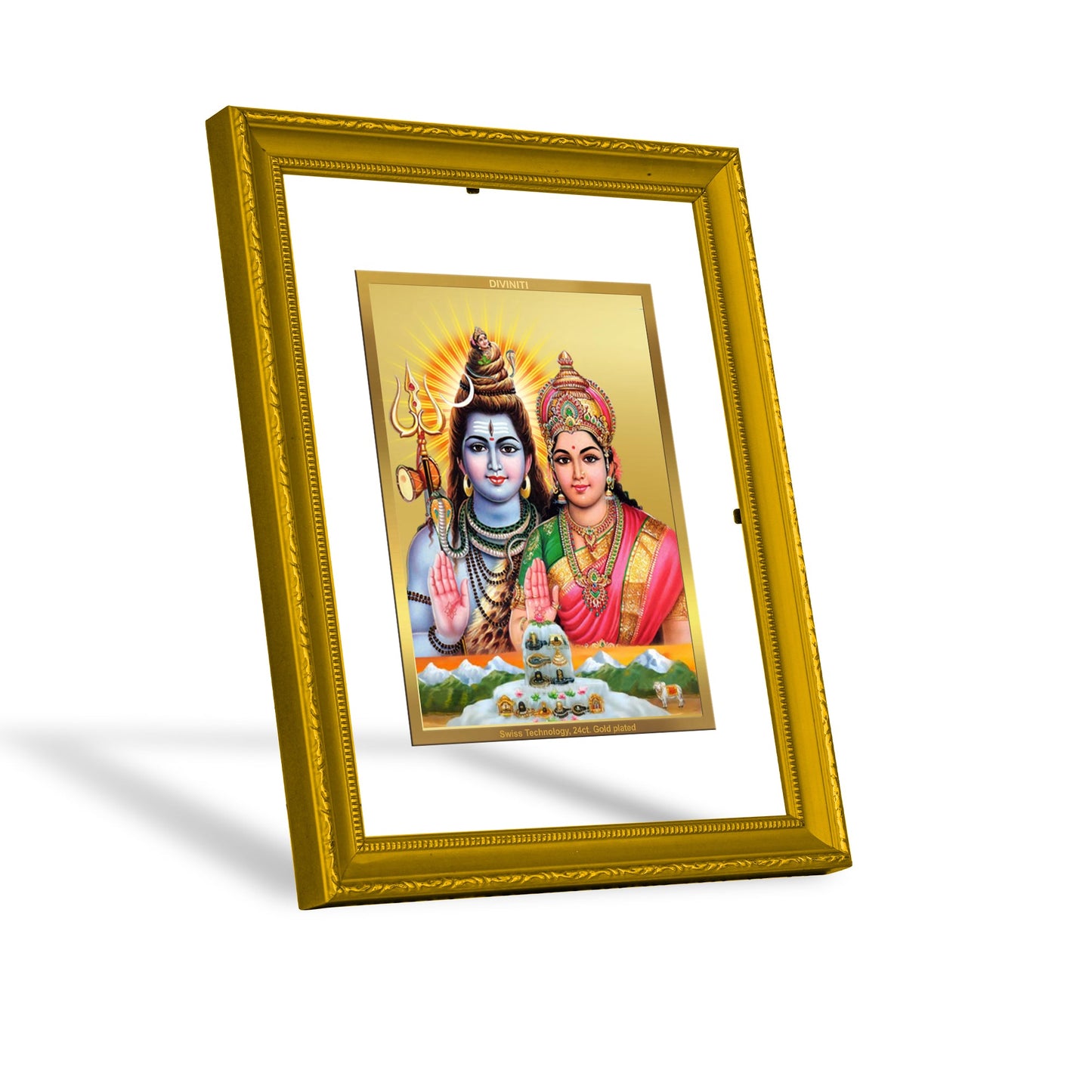 Diviniti 24K Gold Plated Shiva Parvati Photo Frame For Home Decor, Wall Hanging, Table, Puja, Gift (20.8 x 16.7 CM)