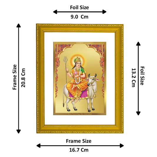 Diviniti 24K Gold Plated Shailputri Mata Photo Frame For Home Decor, Wall Decor, Table, Worship, Gift (20.8 x 16.7 CM)