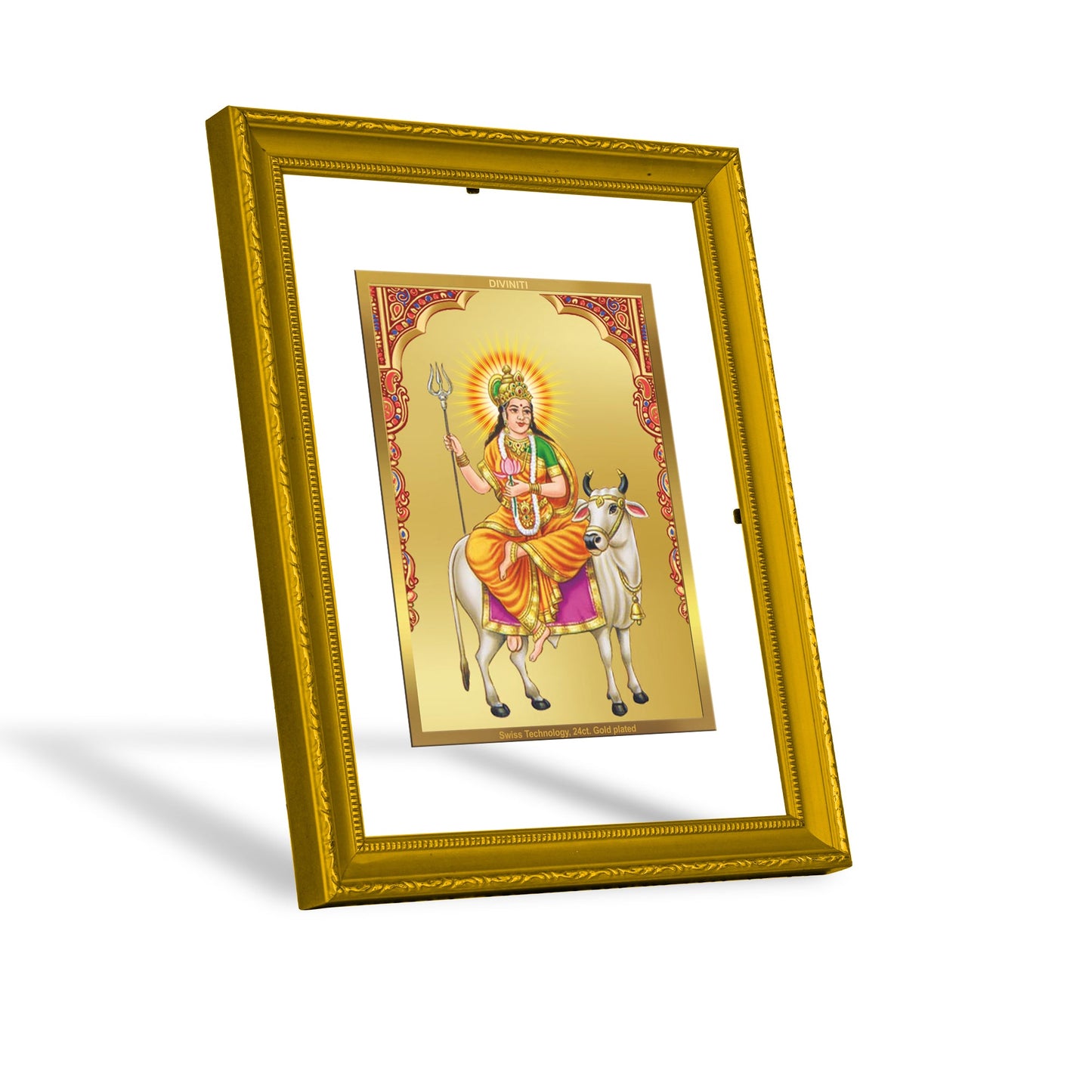 Diviniti 24K Gold Plated Shailputri Mata Photo Frame For Home Decor, Wall Decor, Table, Worship, Gift (20.8 x 16.7 CM)