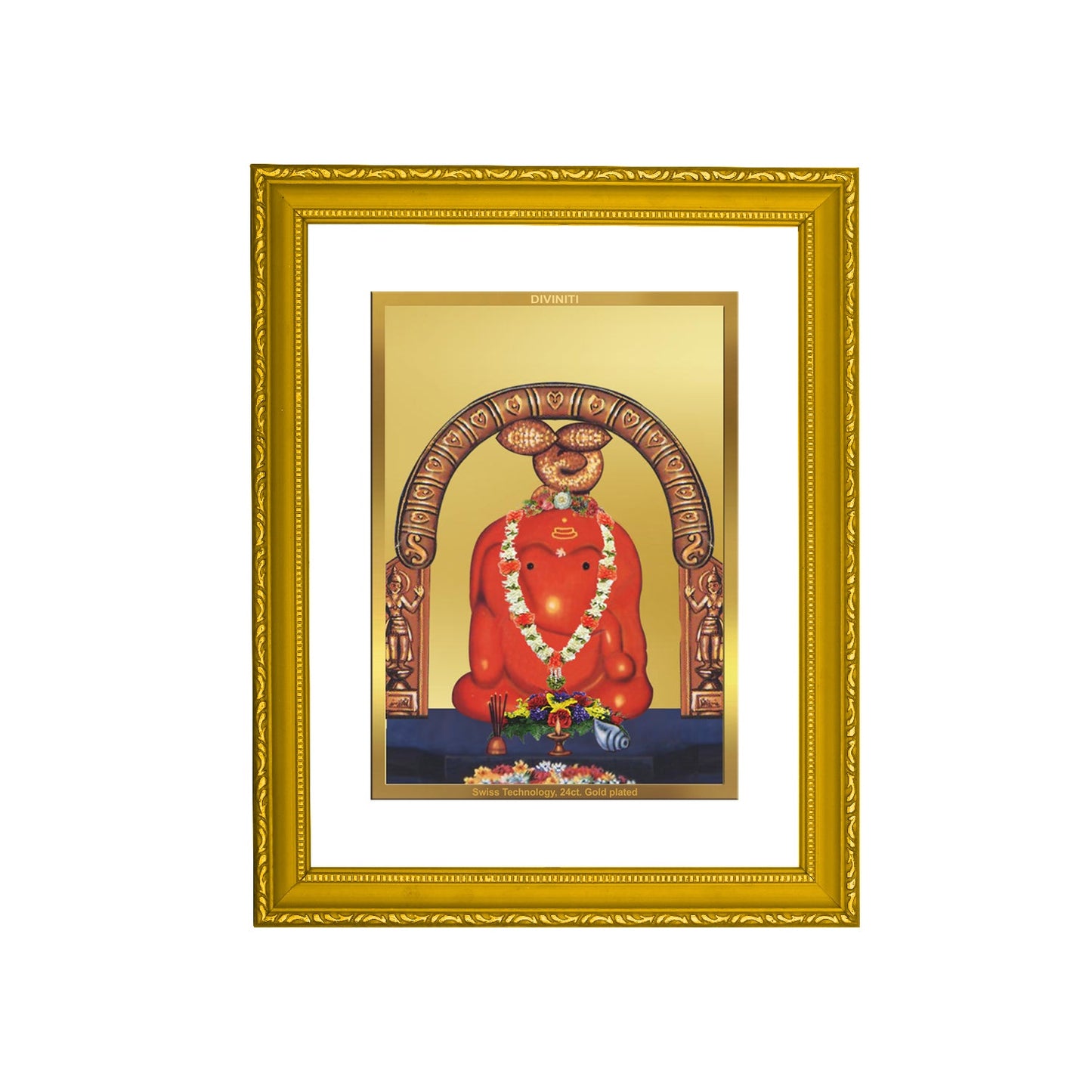 DIVINITI Ganesha Gold Plated Wall Photo Frame| DG Frame 101 Size 2 Photo Frame and 24K Gold Plated Foil| Religious Photo Frame Idol For Gifts Items (20.8CMX16.7CM)