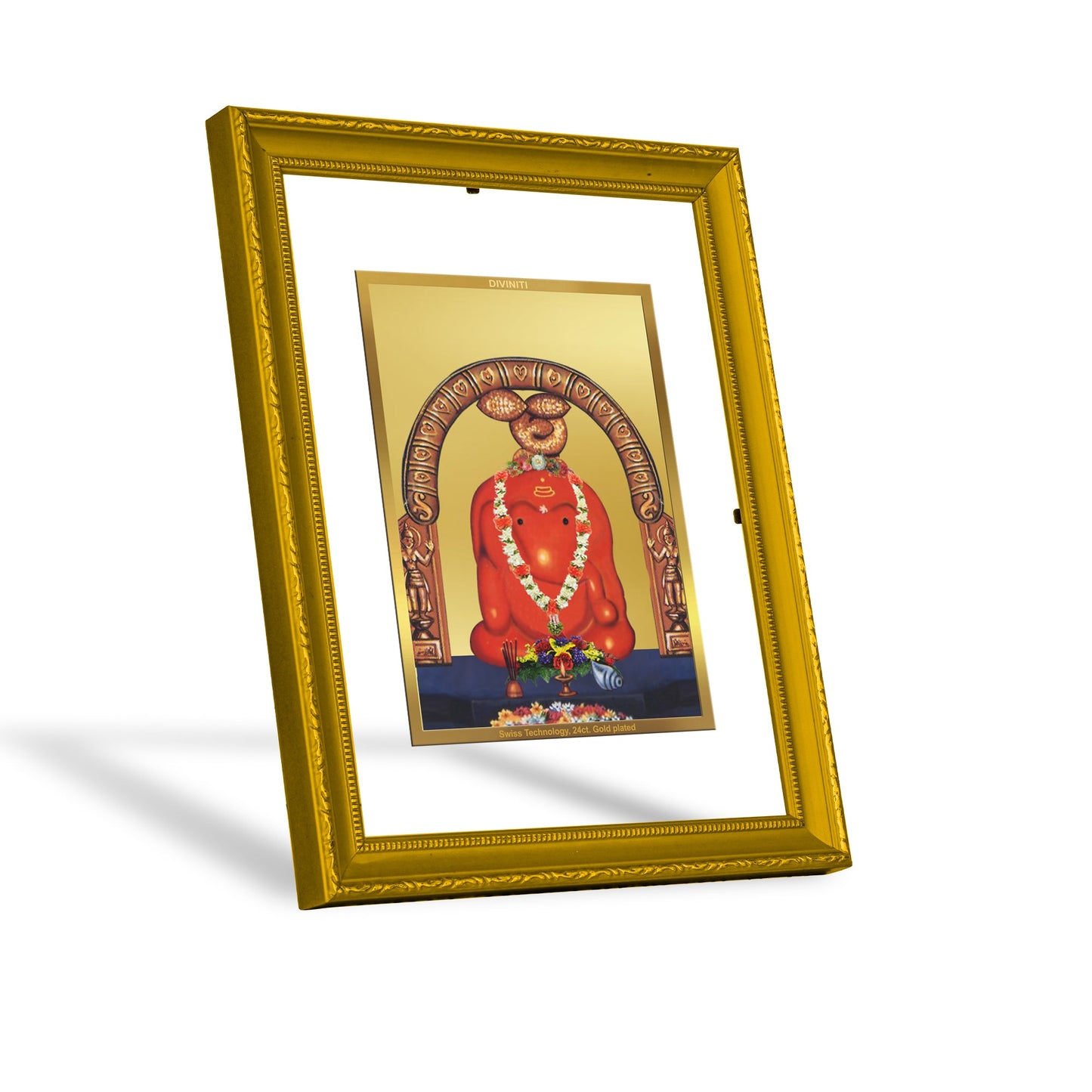 DIVINITI Ganesha Gold Plated Wall Photo Frame| DG Frame 101 Size 2 Photo Frame and 24K Gold Plated Foil| Religious Photo Frame Idol For Gifts Items (20.8CMX16.7CM)