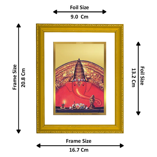 DIVINITI Ganesha Gold Plated Wall Photo Frame| DG Frame 101 Size 2 Wall Photo Frame and 24K Gold Plated Foil| Religious Photo Frame Idol For Gifts Items (20.8CMX16.7CM)