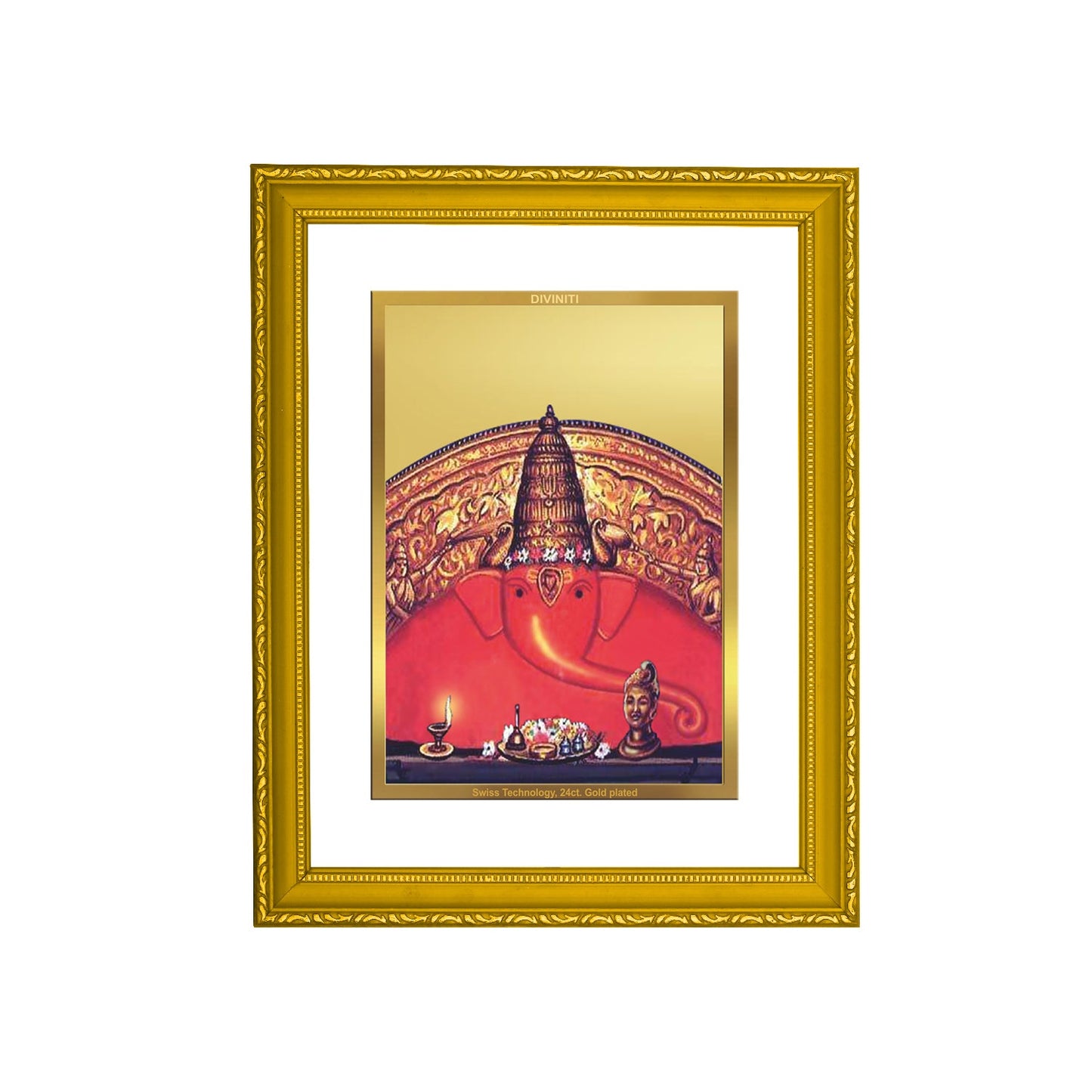 DIVINITI Ganesha Gold Plated Wall Photo Frame| DG Frame 101 Size 2 Wall Photo Frame and 24K Gold Plated Foil| Religious Photo Frame Idol For Gifts Items (20.8CMX16.7CM)