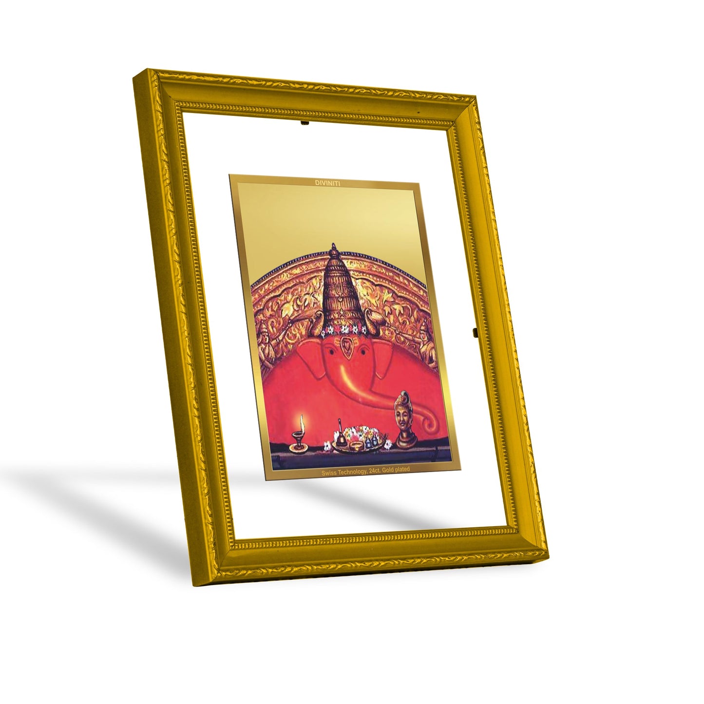 DIVINITI Ganesha Gold Plated Wall Photo Frame| DG Frame 101 Size 2 Wall Photo Frame and 24K Gold Plated Foil| Religious Photo Frame Idol For Gifts Items (20.8CMX16.7CM)