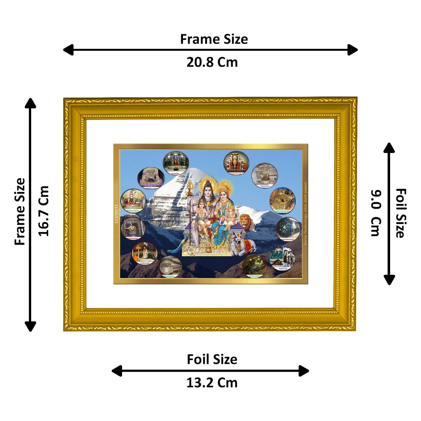 Diviniti 24K Gold Plated Shiv Parivar Photo Frame For Home Decor, Wall Hanging, Table, Puja, Gift (20.8 x 16.7 CM)