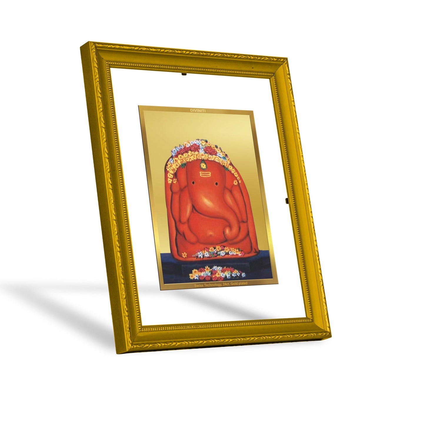 DIVINITI Ganesha 24K Gold Plated Wall Photo Frame| DG Frame 101 Size 2 Wall Photo Frame and 24K Gold Plated Foil| Religious Frame Idol For Gifts Items (20.8CMX16.7CM)