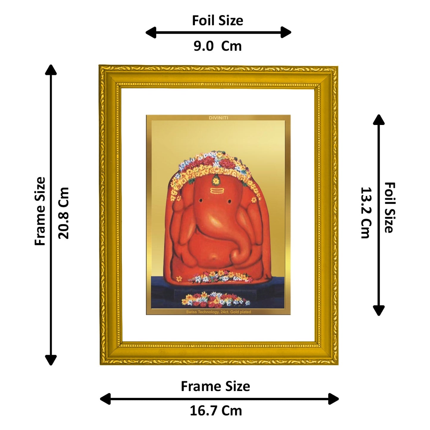 DIVINITI Ganesha 24K Gold Plated Wall Photo Frame| DG Frame 101 Size 2 Wall Photo Frame and 24K Gold Plated Foil| Religious Frame Idol For Gifts Items (20.8CMX16.7CM)