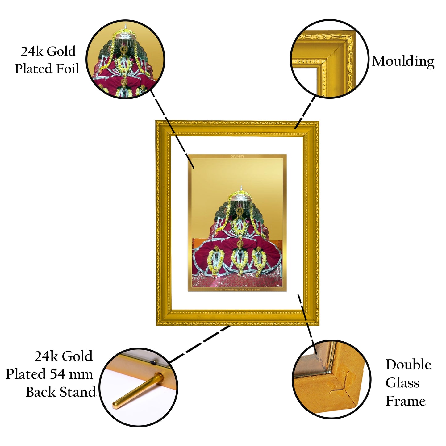 Diviniti 24K Gold Plated Ram Lalla Photo Frame For Home Decor, Wall Hanging, Table Top, Puja, Gift (20.8 x 16.7 CM)