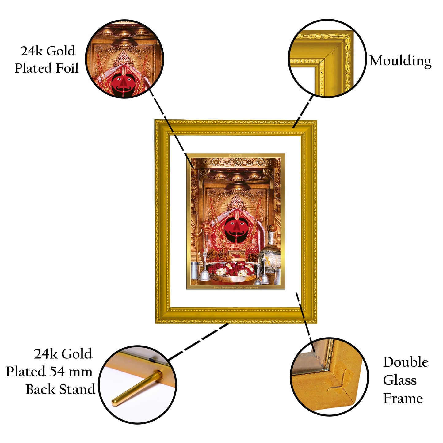 Diviniti 24K Gold Plated Salasar Balaji Photo Frame For Home Decor, Table, Wall Hanging, Festival Gift (20.8 x 16.7 CM)