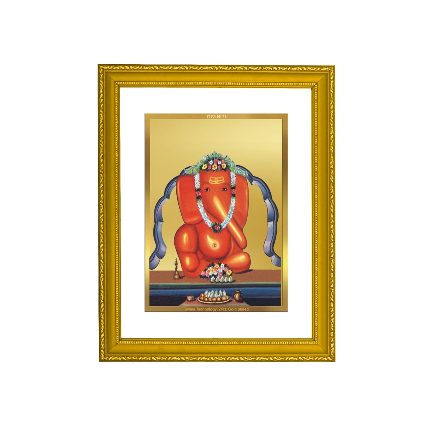 DIVINITI Ganesha 24K Gold Plated Wall Photo Frame| DG Frame 101 Size 2 Wall Photo Frame and 24K Gold Plated Foil| Religious Photo Frame Idol,Gifts Items (20.8CMX16.7CM)