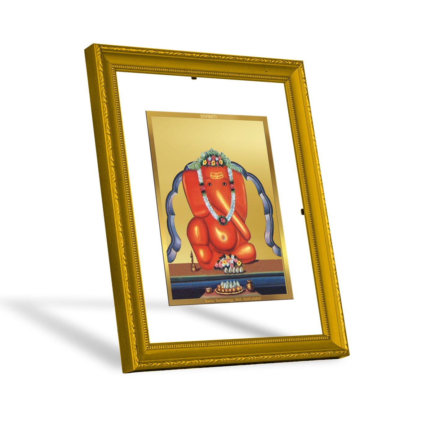 DIVINITI Ganesha 24K Gold Plated Wall Photo Frame| DG Frame 101 Size 2 Wall Photo Frame and 24K Gold Plated Foil| Religious Photo Frame Idol,Gifts Items (20.8CMX16.7CM)