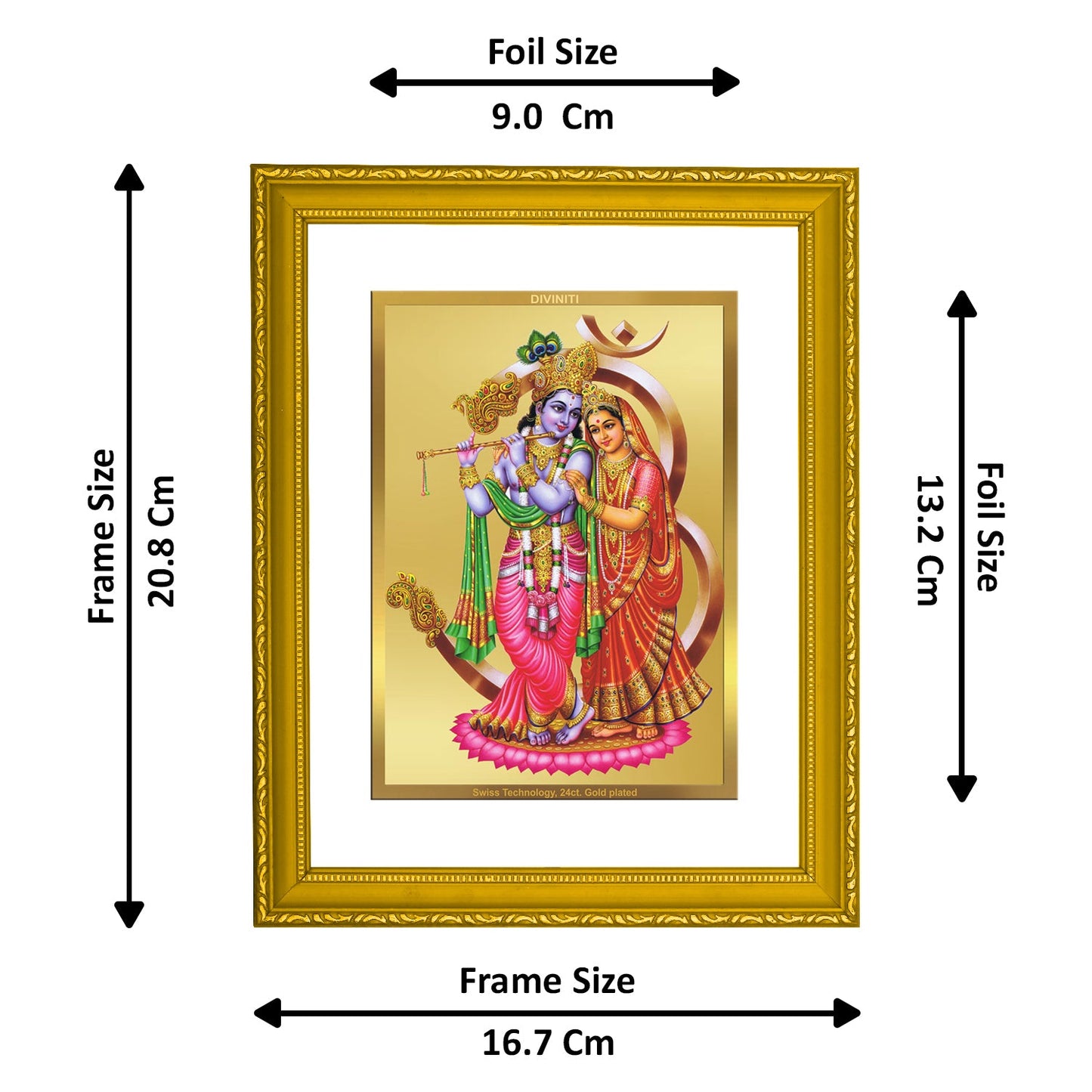 Diviniti 24K Gold Plated Radha Krishna Photo Frame For Home Decor, Table Top, Wall Hanging, Puja, Gift (20.8 x 16.7 CM)