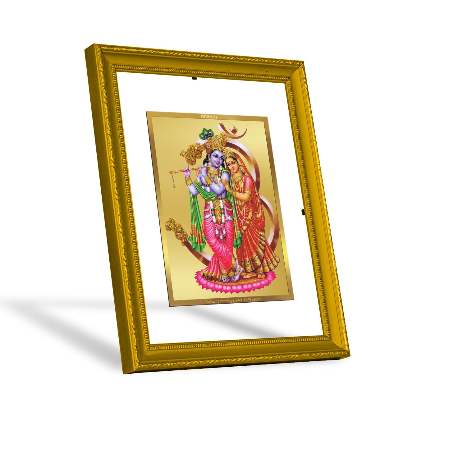 Diviniti 24K Gold Plated Radha Krishna Photo Frame For Home Decor, Table Top, Wall Hanging, Puja, Gift (20.8 x 16.7 CM)