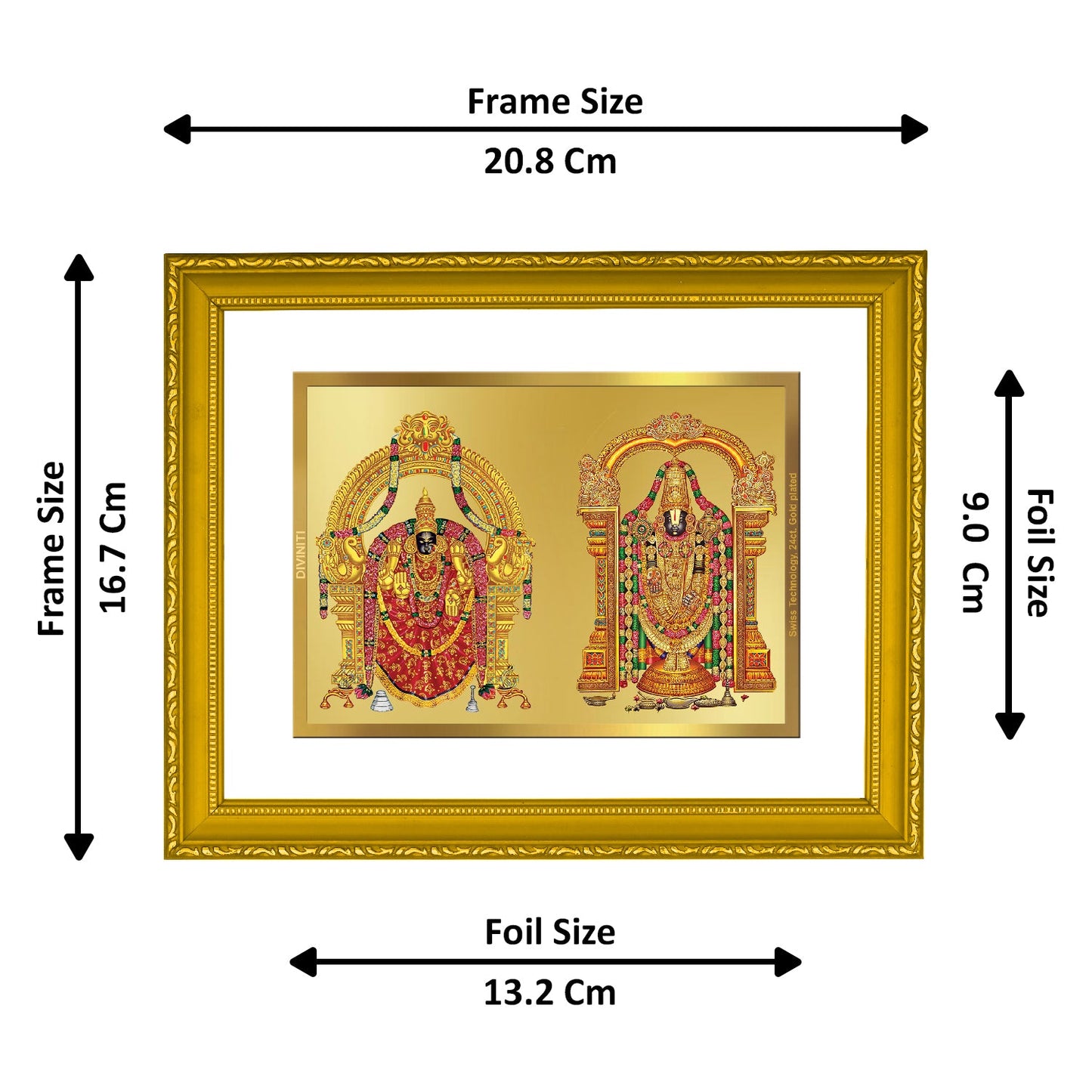 Diviniti 24K Gold Plated Padmavathi Balaji Photo Frame For Home Decor, Table, Wall Decor, Worship, Gift (20.8 x 16.7 CM)