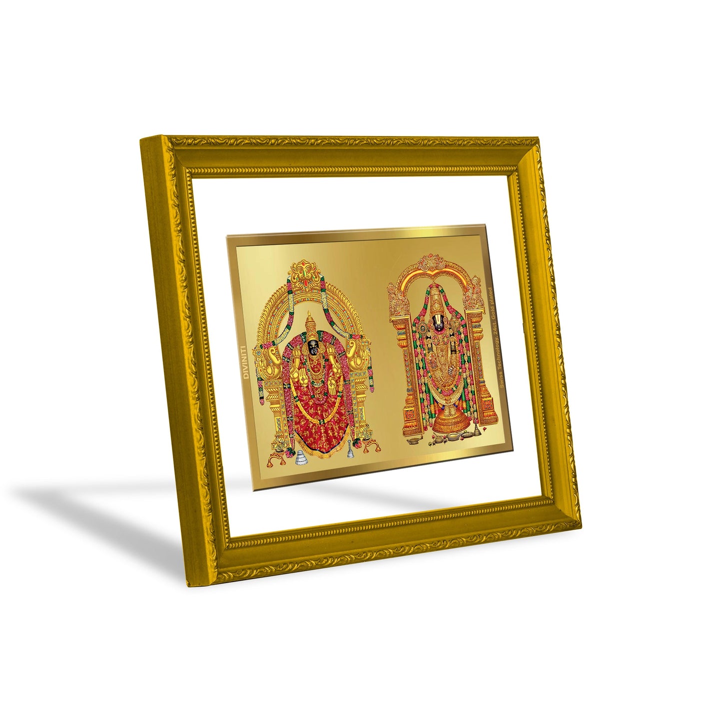 Diviniti 24K Gold Plated Padmavathi Balaji Photo Frame For Home Decor, Table, Wall Decor, Worship, Gift (20.8 x 16.7 CM)