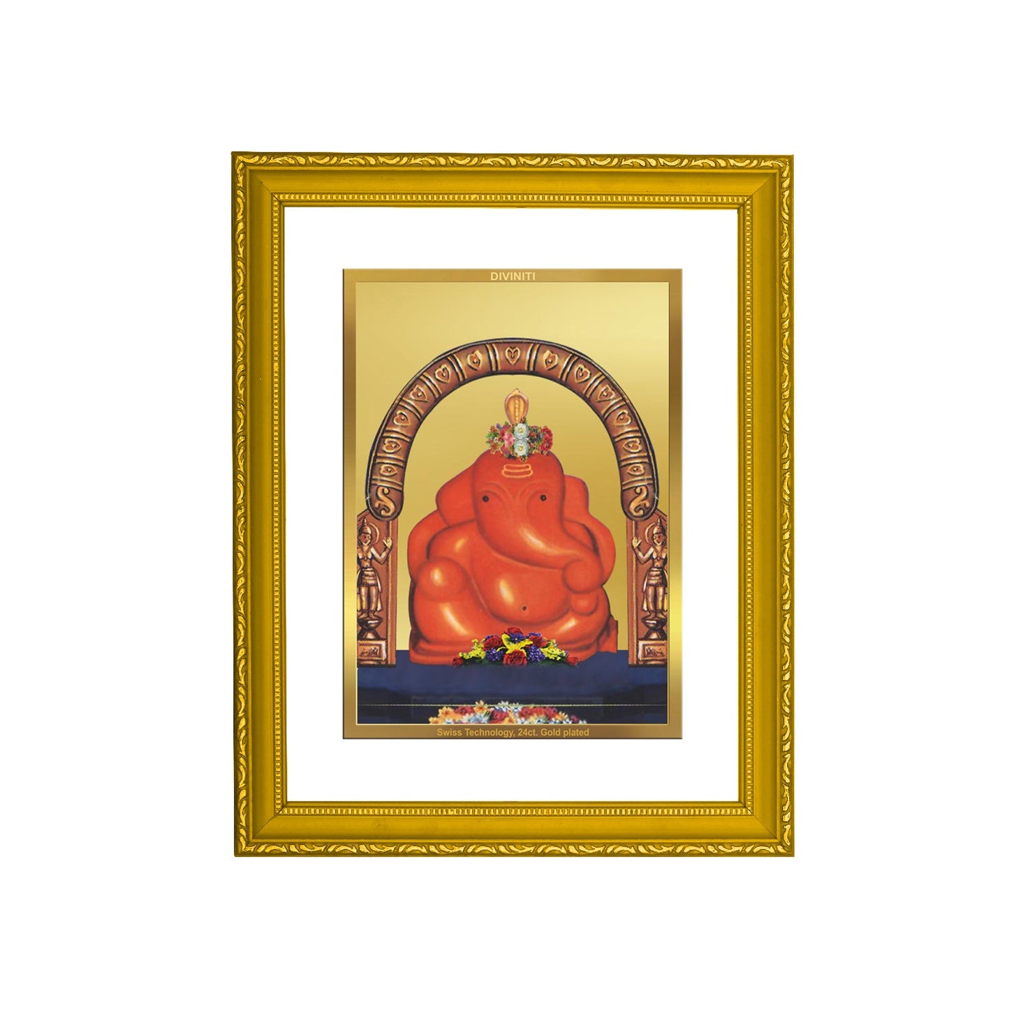 DIVINITI Ganesha Gold Plated Wall Frame| DG Frame 101 Size 2 Wall Photo Frame and 24K Gold Plated Foil| Religious Photo Frame Idol For Gifts Items (20.8CMX16.7CM)