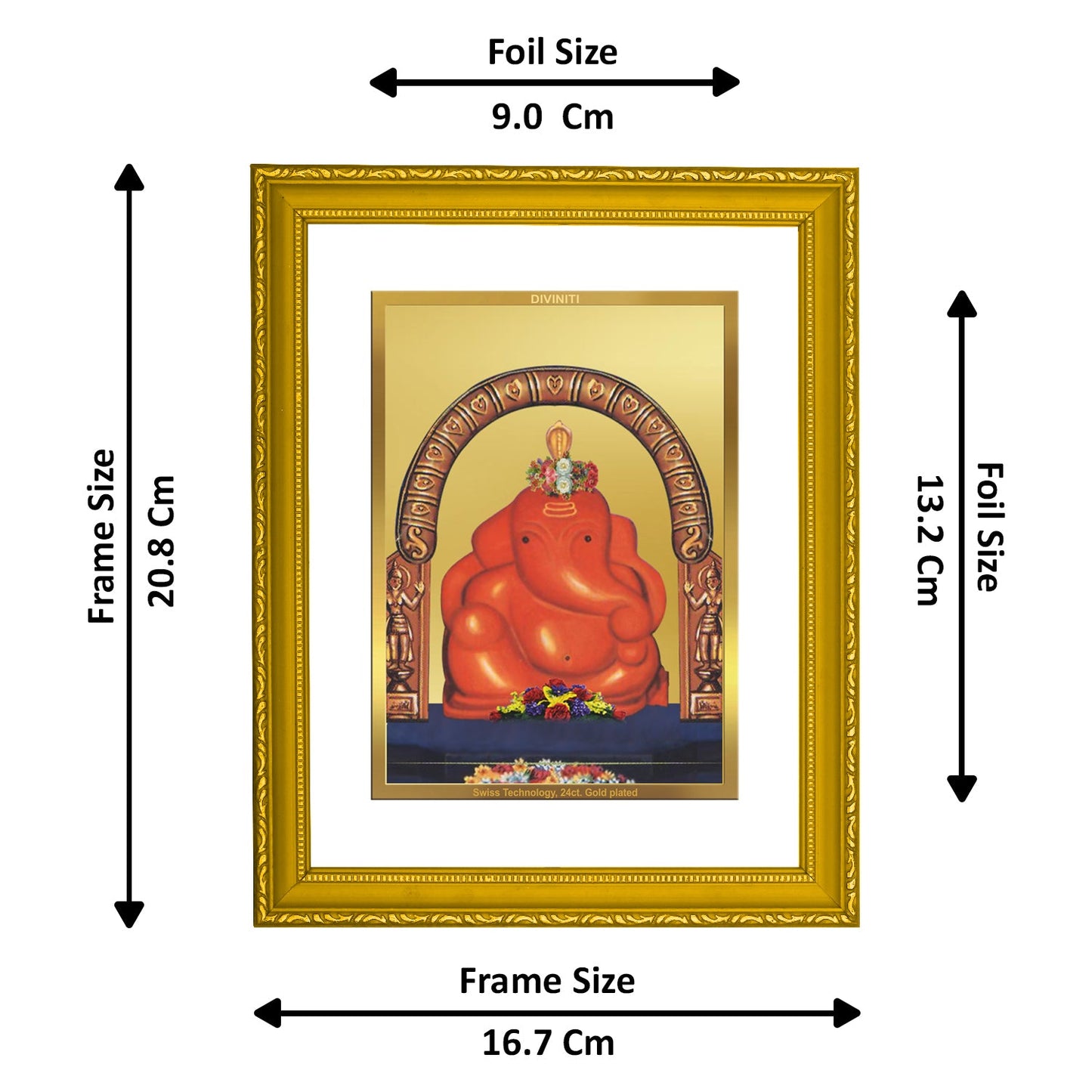 DIVINITI Ganesha Gold Plated Wall Frame| DG Frame 101 Size 2 Wall Photo Frame and 24K Gold Plated Foil| Religious Photo Frame Idol For Gifts Items (20.8CMX16.7CM)