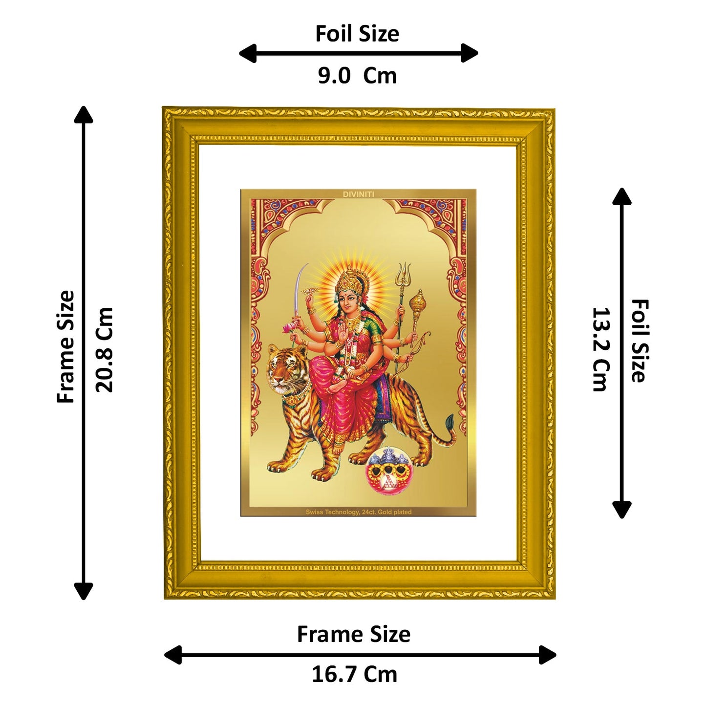 Diviniti 24K Gold Plated Siddhidatri Mata Photo Frame For Home Decor, Wall Hanging, Table, Puja Room (20.8 x 16.7 CM)