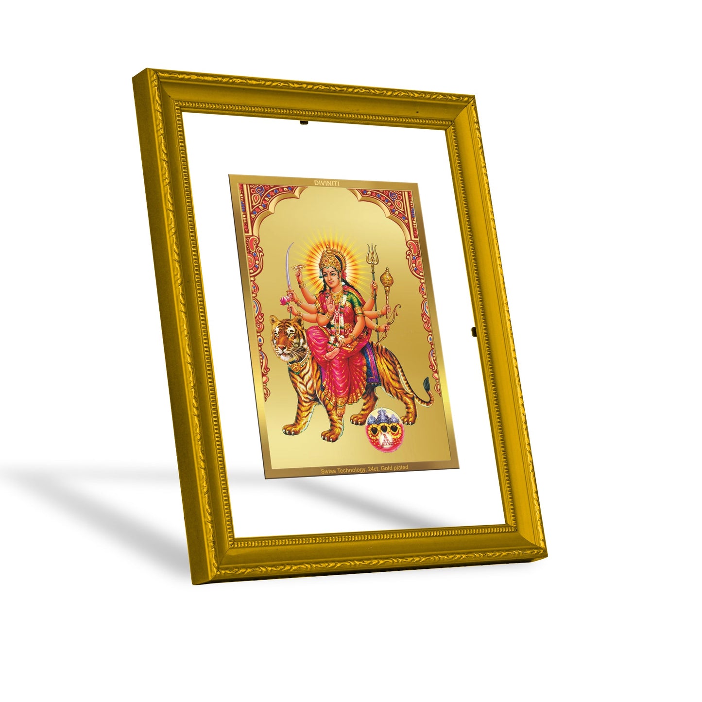 Diviniti 24K Gold Plated Siddhidatri Mata Photo Frame For Home Decor, Wall Hanging, Table, Puja Room (20.8 x 16.7 CM)