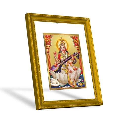 Diviniti 24K Gold Plated Saraswati Mata Photo Frame For Home Decor, Wall Hanging, Table, Puja Room (20.8 x 16.7 CM)