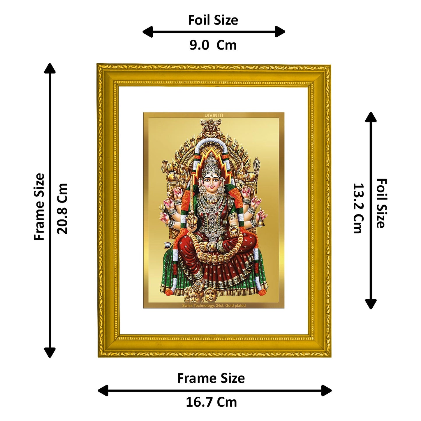 DIVINITI Samayapuram Mariamman Gold Plated Wall Photo Frame| DG Frame 101 Size 2 Wall Photo Frame and 24K Gold Plated Foil| Religious Photo Frame Idol For Prayer, Gifts Items (20.8CMX16.7CM)