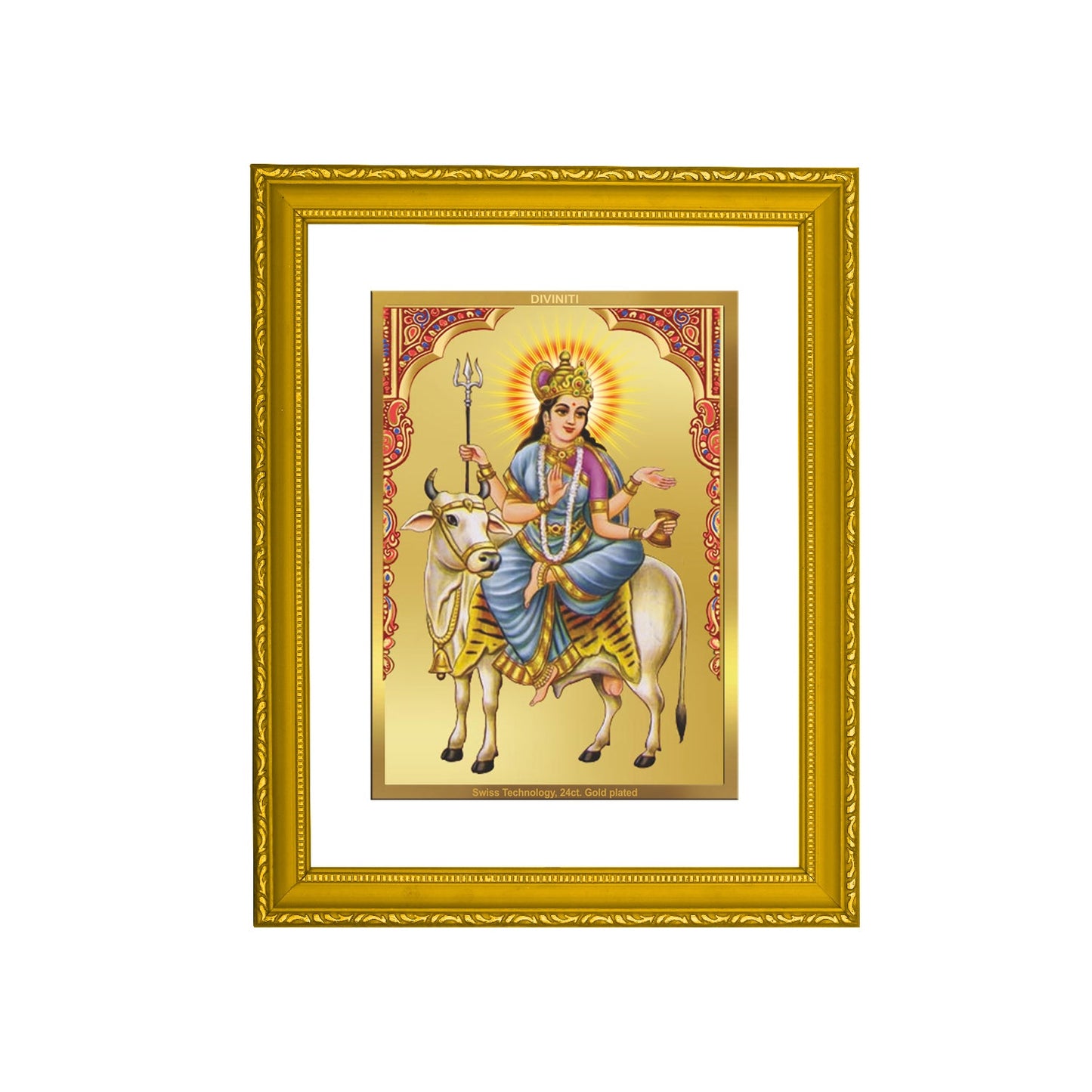 DIVINITI MAHAGAURI MATA Gold Plated Wall Photo Frame| DG Frame 101 Size 2 Wall Photo Frame and 24K Gold Plated Foil| Religious Photo Frame Idol For Prayer, Gifts Items (20.8CMX16.7CM)