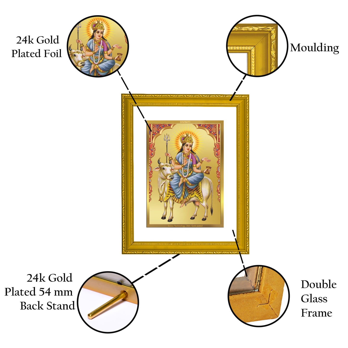 DIVINITI MAHAGAURI MATA Gold Plated Wall Photo Frame| DG Frame 101 Size 2 Wall Photo Frame and 24K Gold Plated Foil| Religious Photo Frame Idol For Prayer, Gifts Items (20.8CMX16.7CM)