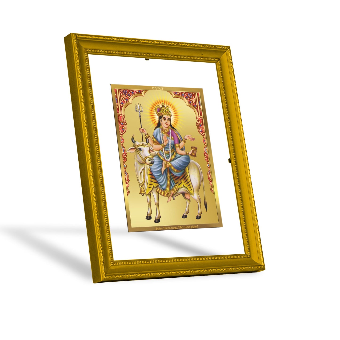 DIVINITI MAHAGAURI MATA Gold Plated Wall Photo Frame| DG Frame 101 Size 2 Wall Photo Frame and 24K Gold Plated Foil| Religious Photo Frame Idol For Prayer, Gifts Items (20.8CMX16.7CM)