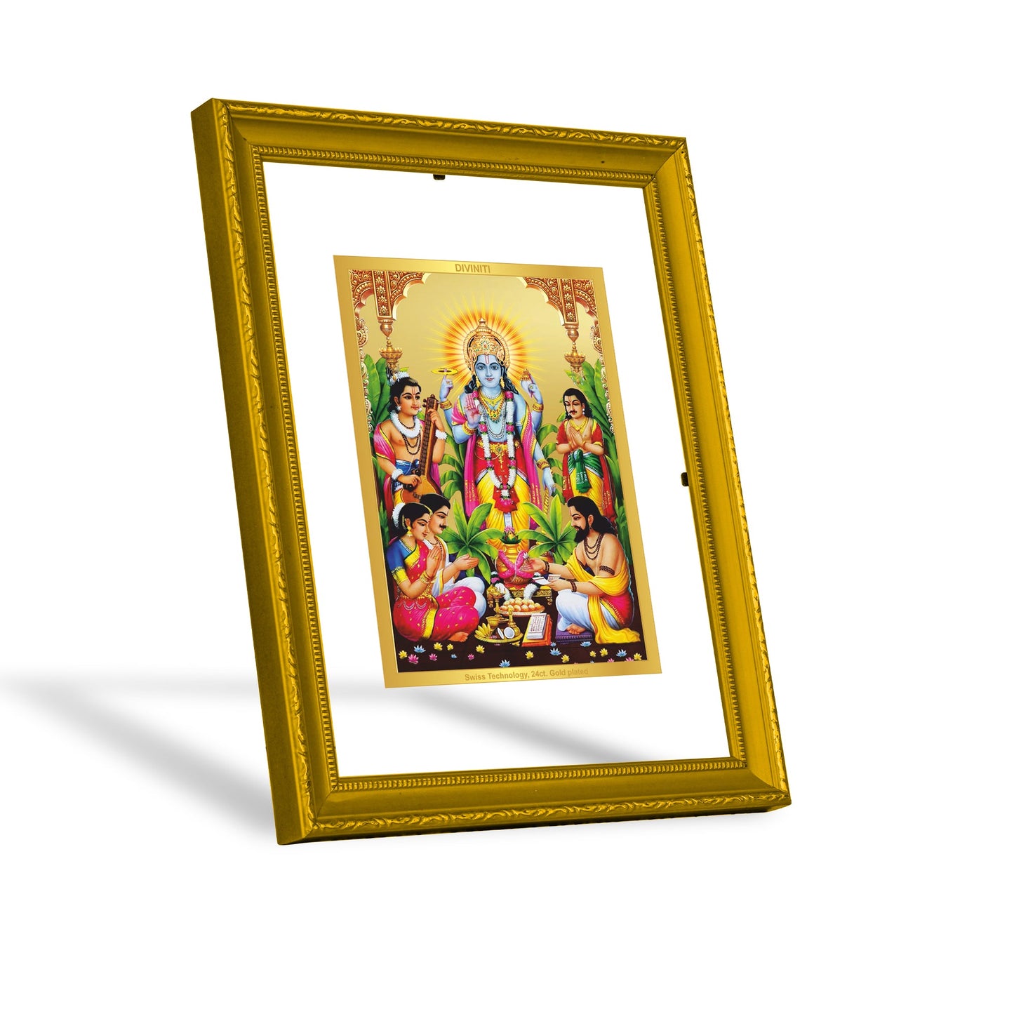 Diviniti 24K Gold Plated Satya Narayan Photo Frame For Home Decor, Wall Decor, Table, Worship, Gift (20.8 x 16.7 CM)