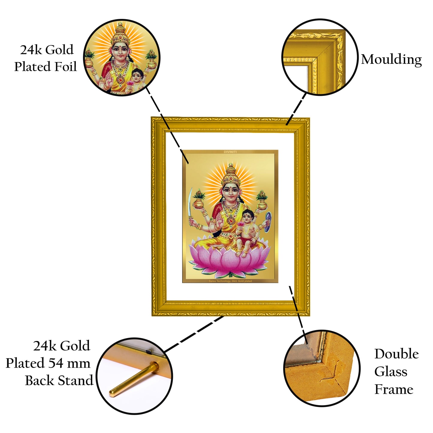 Diviniti 24K Gold Plated Santana Lakshmi Photo Frame For Home Decor, Wall Decor, Table, Puja, Gift (20.8 x 16.7 CM)