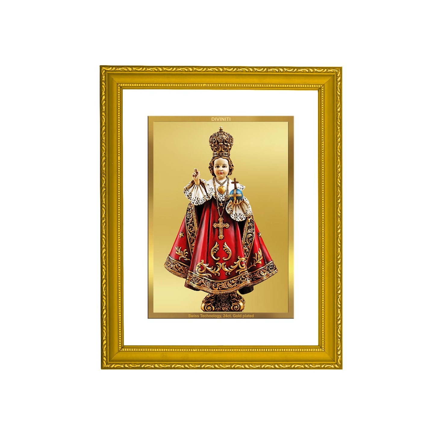 DIVINITI Infant Jesus Gold Plated Wall Photo Frame| DG Frame 101 Size 2 Wall Photo Frame and 24K Gold Plated Foil| Religious Photo Frame Idol For Prayer, Gifts Items (20.8CMX16.7CM)