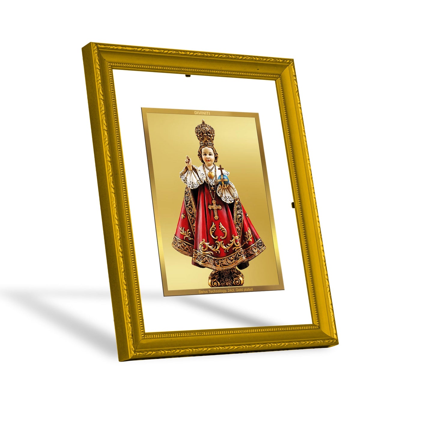 DIVINITI Infant Jesus Gold Plated Wall Photo Frame| DG Frame 101 Size 2 Wall Photo Frame and 24K Gold Plated Foil| Religious Photo Frame Idol For Prayer, Gifts Items (20.8CMX16.7CM)