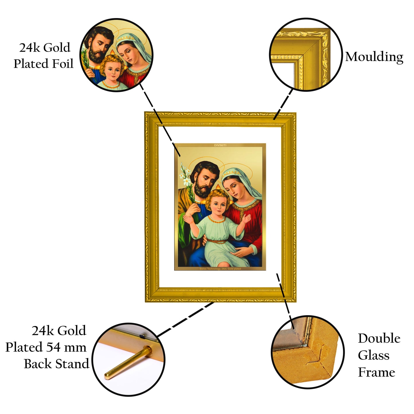 DIVINITI Holy Family Gold Plated Wall Photo Frame| DG Frame 101 Size 2 Wall Photo Frame and 24K Gold Plated Foil| Religious Photo Frame Idol For Prayer, Gifts Items (20.8CMX16.7CM)