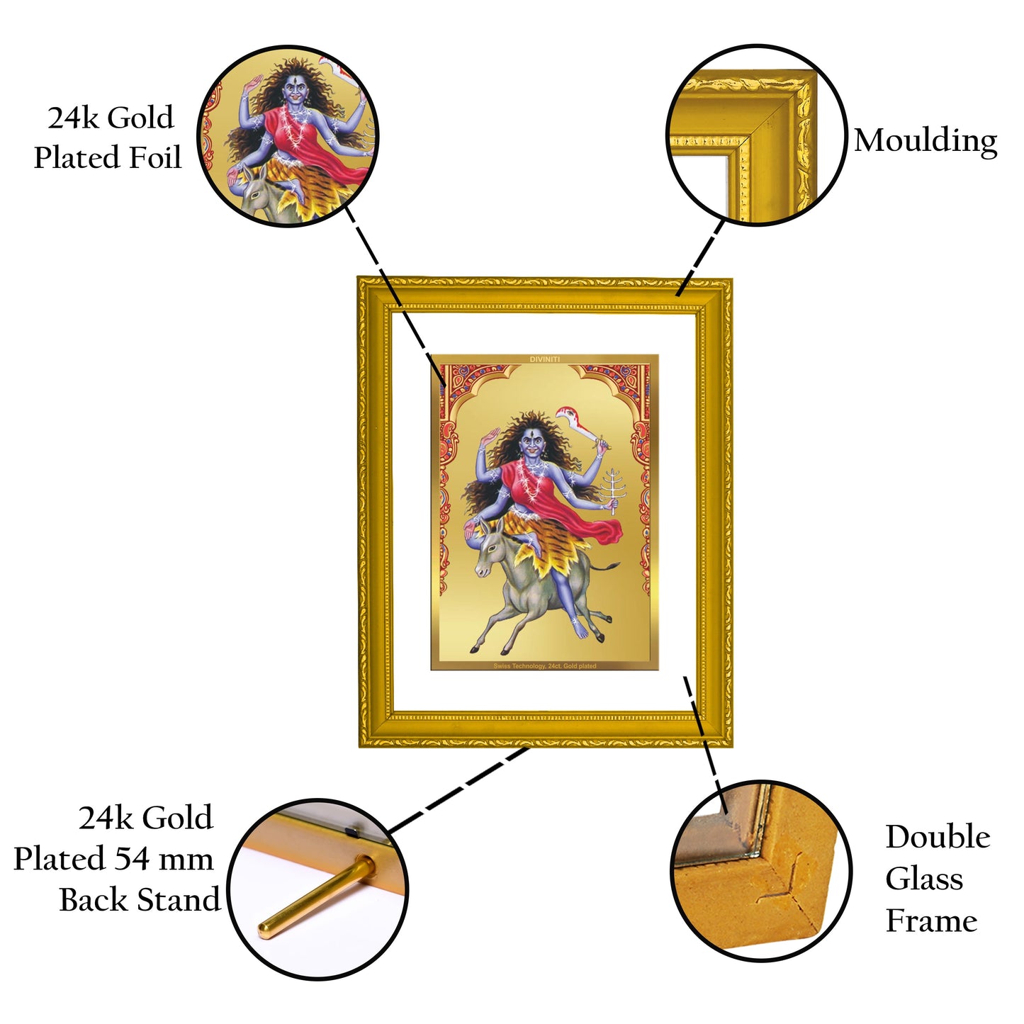 DIVINITI Kaalratri Mata Gold Plated Wall Photo Frame| DG Frame 101 Size 2 Wall Photo Frame and 24K Gold Plated Foil| Religious Photo Frame Idol For Prayer, Gifts Items (20.8CMX16.7CM)